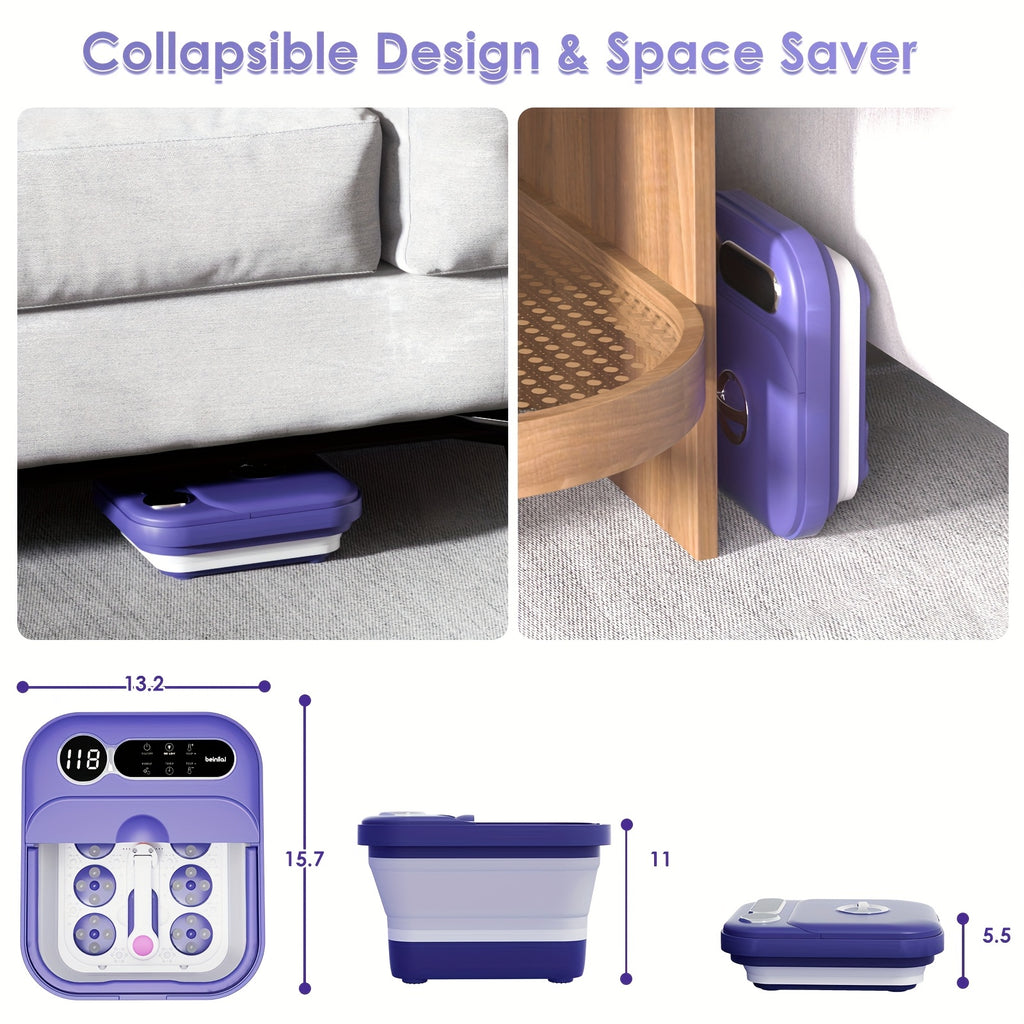 Collapsible Foot Spa & Massager — Heated Bath, Rollers, Bubbles & Timer