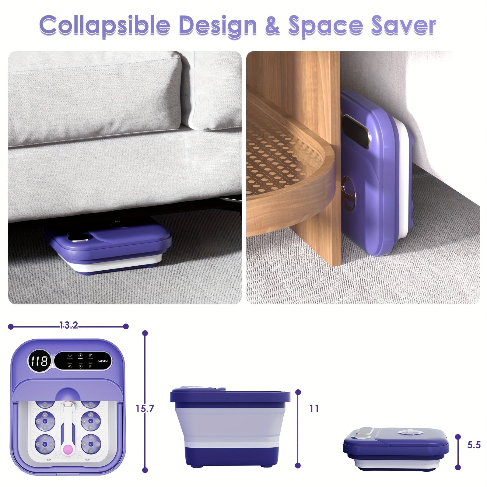 Collapsible Foot Spa & Massager — Heated Bath, Rollers, Bubbles & Timer