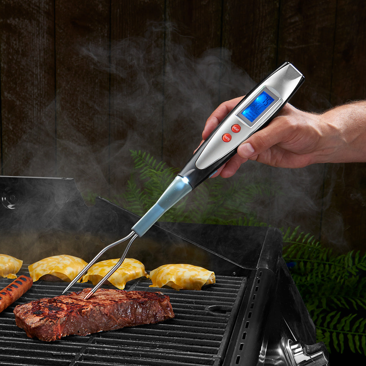 Digital BBQ meat thermometer fork