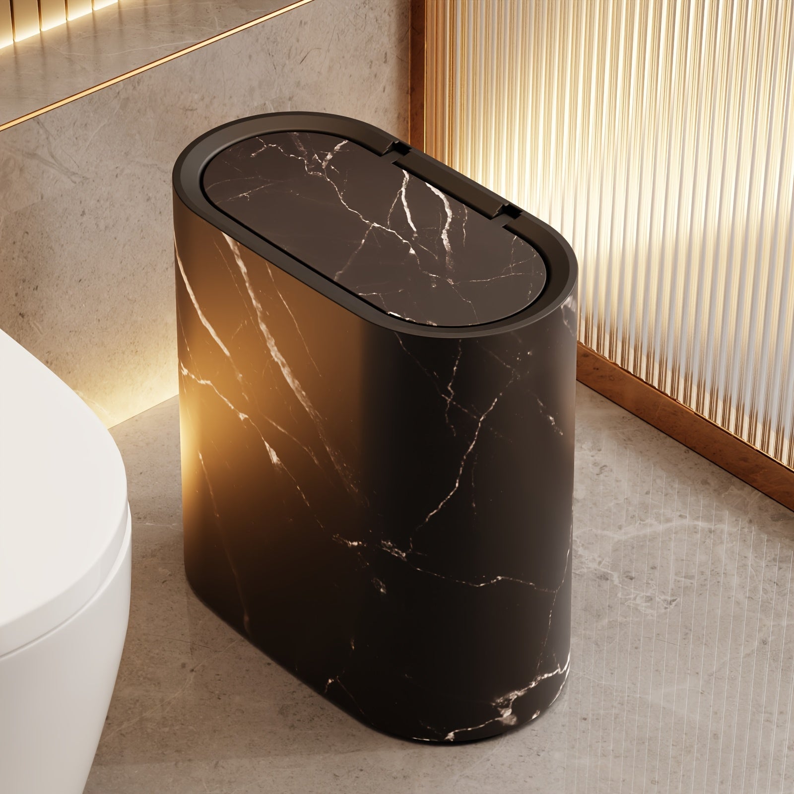 Marble black trash can