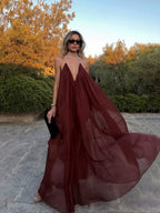 Black V-neck chiffon maxi dress