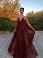 Elegant V-neck chiffon maxi dress in Black