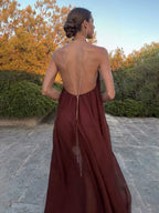 Black V-neck chiffon maxi dress