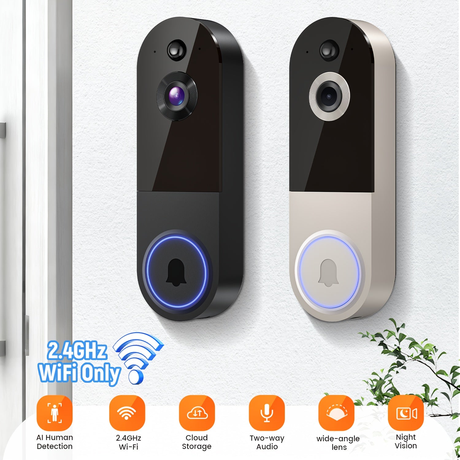 2K Wide-Angle Video Doorbell — 166° View, AI Detection, Wireless