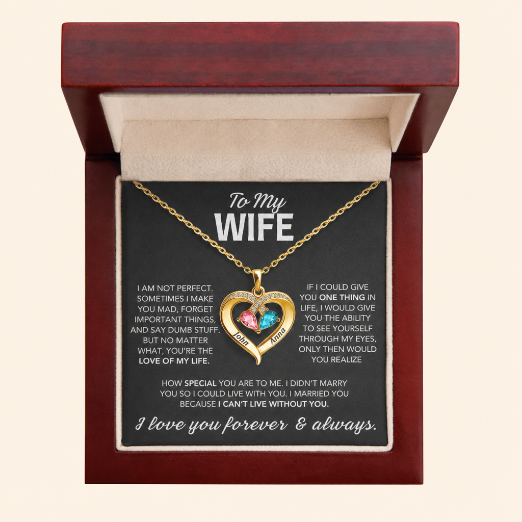 To My Wife birthstone heart pendant necklace