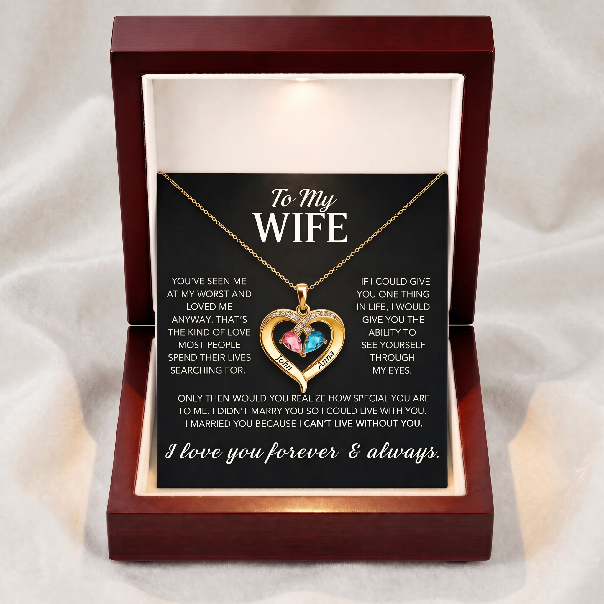 Birthstone heart necklace gift box