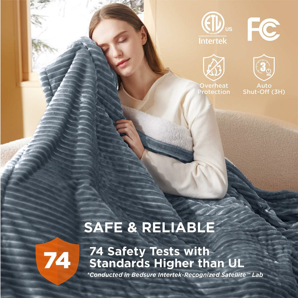 Ribbed flannel heated blanket
