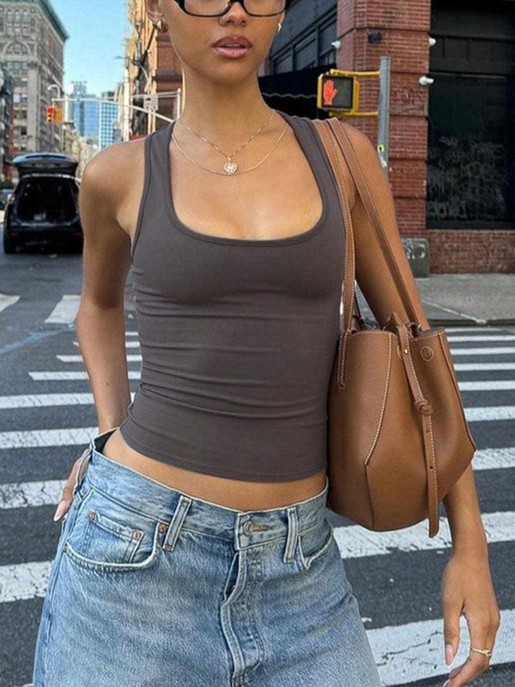 Grey slim-fit tank crop top