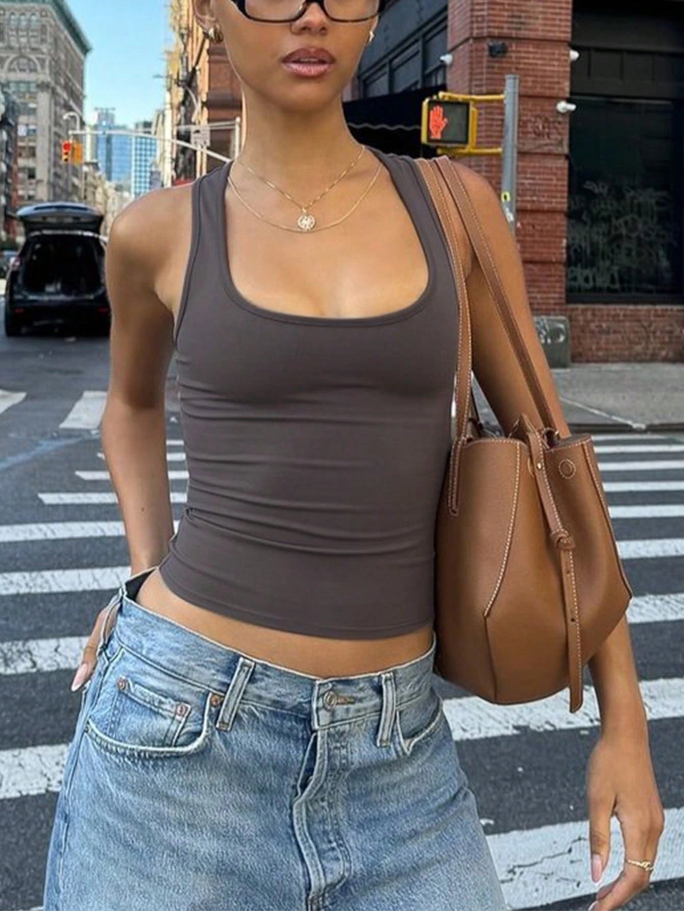 Grey slim-fit tank crop top