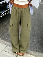 Green wide-leg drawstring pants