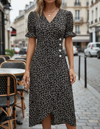 Women’s Floral Wrap Midi Dress with V-Neckline and Tulip Hem