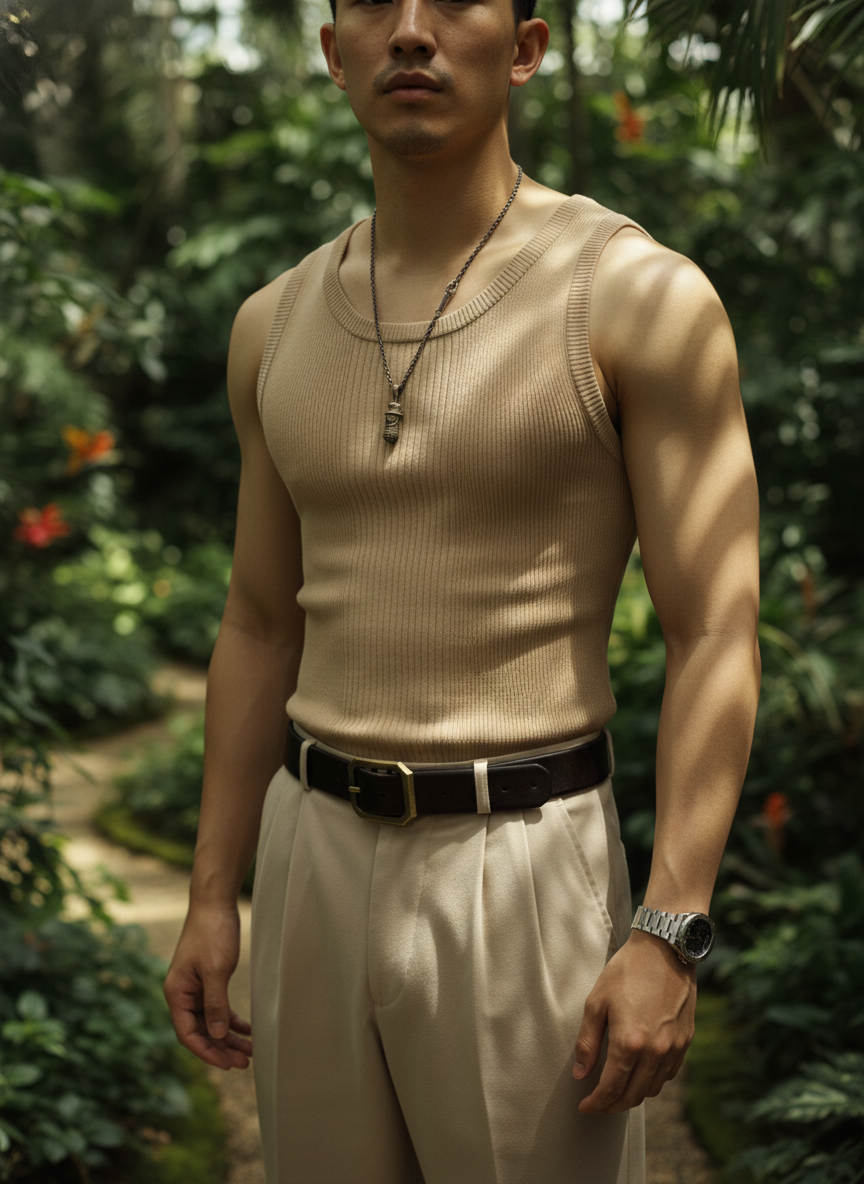 Men’s Classic Knitted Tank Top with Ribbed Crew Neck Design