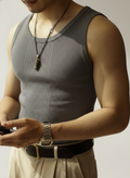 Men’s Classic Knitted Tank Top with Ribbed Crew Neck Design