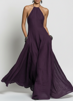 Women's Minimalist Linen Blend Halter Neck Sleeveless Maxi Dress