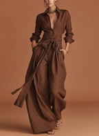 Roberta | Linen Shirt Collar Jumpsuit with Belt