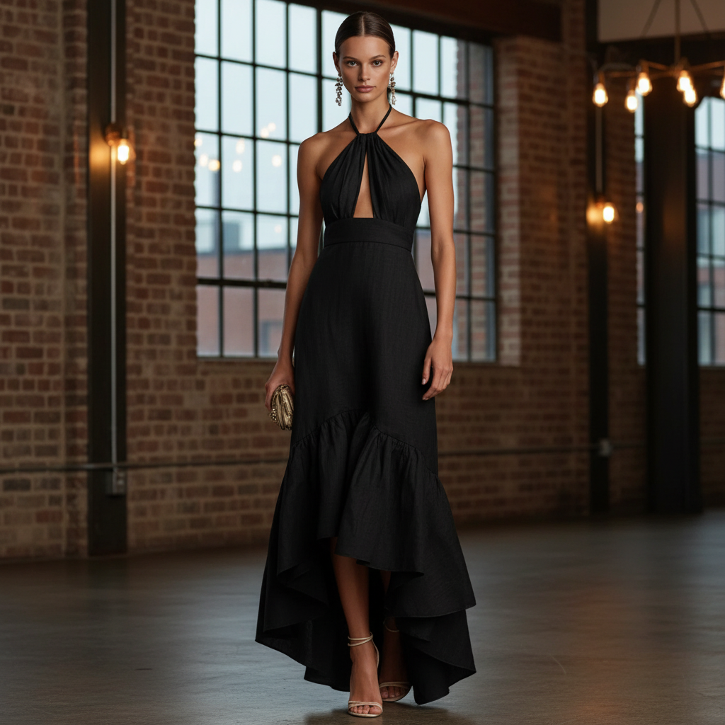 Adalia | Halter Neck Ruffle Hem Maxi Dress