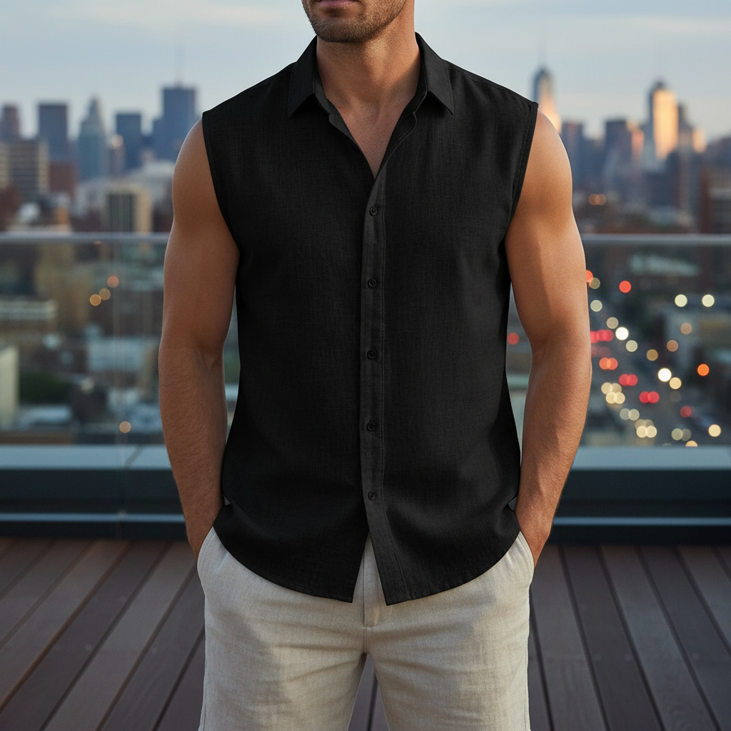 Tom - Solid-colored sleeveless summer shirt