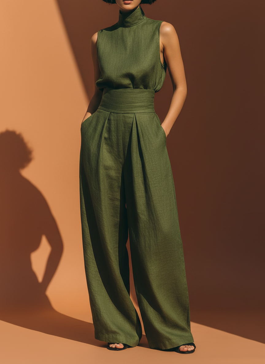 Wide-Leg & High-Neck Sleeveless Matching Set