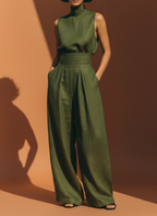 Wide-Leg & High-Neck Sleeveless Matching Set