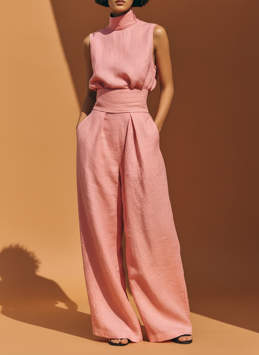 Wide-Leg & High-Neck Sleeveless Matching Set