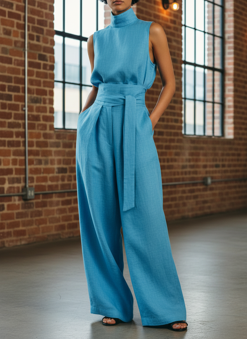 Wide-Leg & High-Neck Sleeveless Matching Set