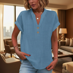 Breathable Linen V Neck Top
