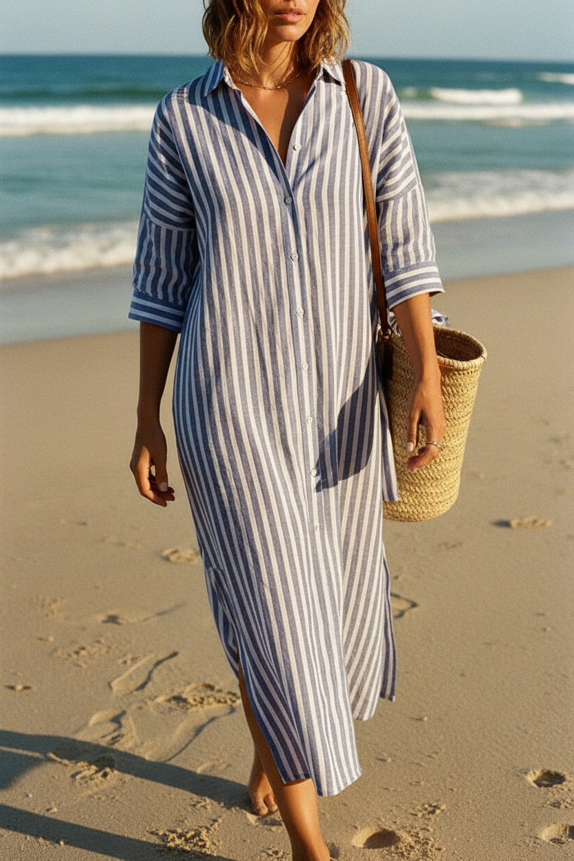 Coastal Stripe Shirt Dress