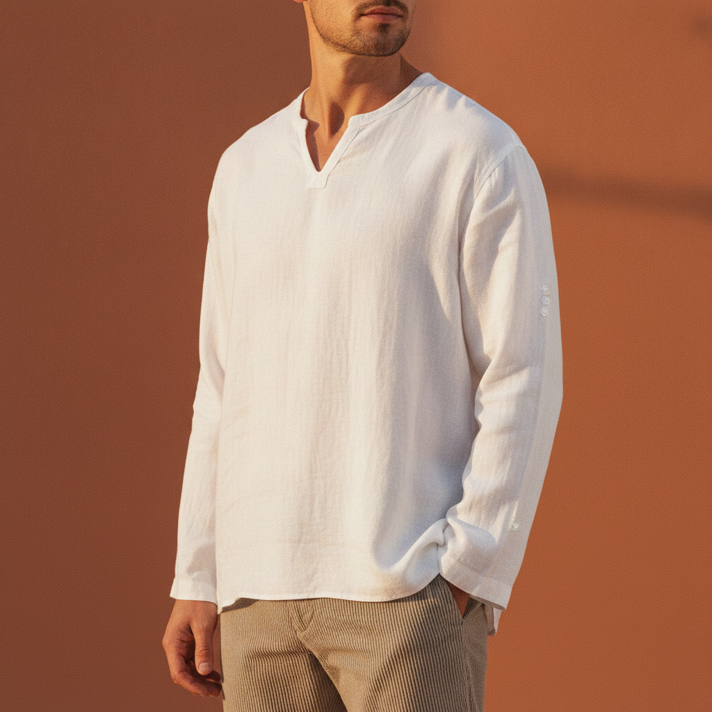 Men's Breathable Cotton Linen Oversized V Neck Shirt