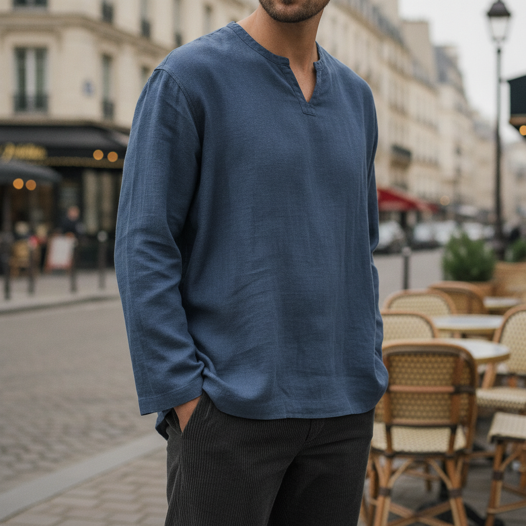 Men's Breathable Cotton Linen Oversized V Neck Shirt