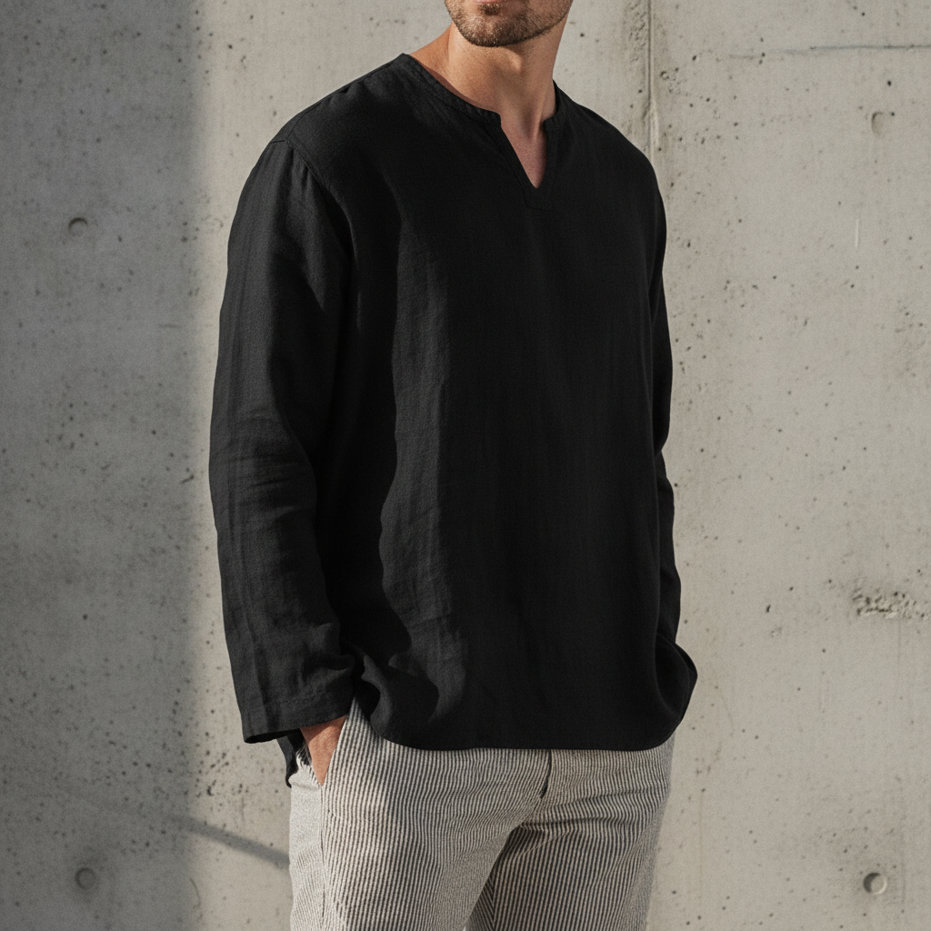 Men's Breathable Cotton Linen Oversized V Neck Shirt