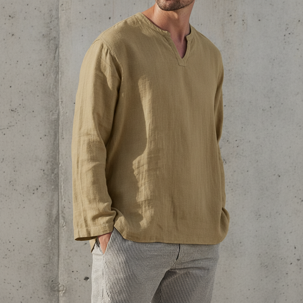 Men's Breathable Cotton Linen Oversized V Neck Shirt
