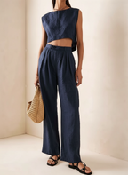 2 Piece Outfits Sleeveless Crop Top Wide Leg Pants Ewa Set