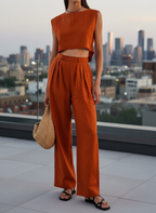 2 Piece Outfits Sleeveless Crop Top Wide Leg Pants Ewa Set