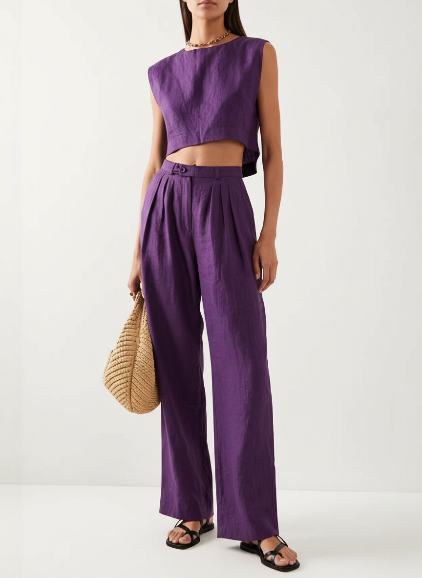 Ewa | Sleeveless Crop & Wide Leg Matching Set | Co-Ord