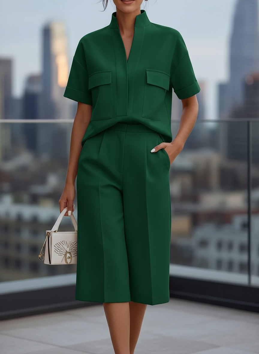 Chic Stand Collar Shirt & Pants Set