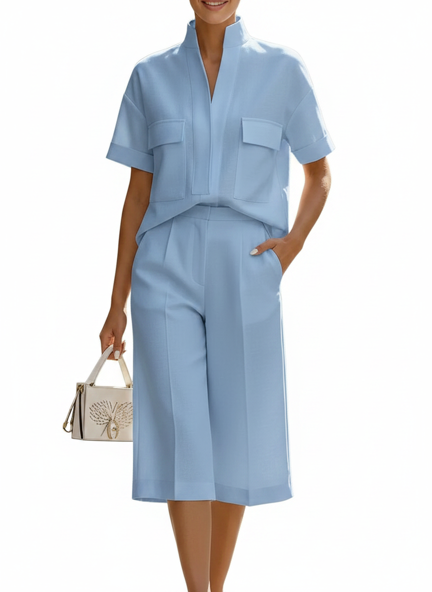 Chic Stand Collar Shirt & Pants Set