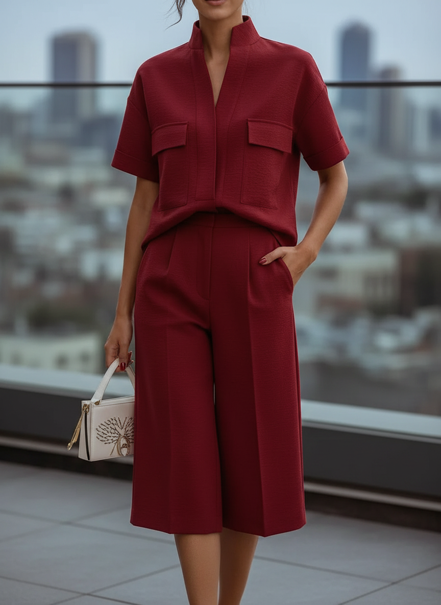Chic Stand Collar Shirt & Pants Set