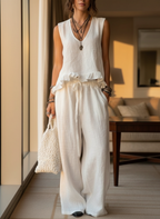 Clara | Complete with Trousers, Sleeveless Top with V-Neck and Ruffles