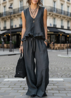 Clara | Complete with Trousers, Sleeveless Top with V-Neck and Ruffles