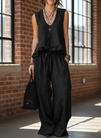 Clara | Complete with Trousers, Sleeveless Top with V-Neck and Ruffles