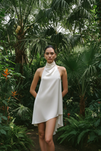 Sydney Asymmetrical Satin Halter Mini Dress - Ivory