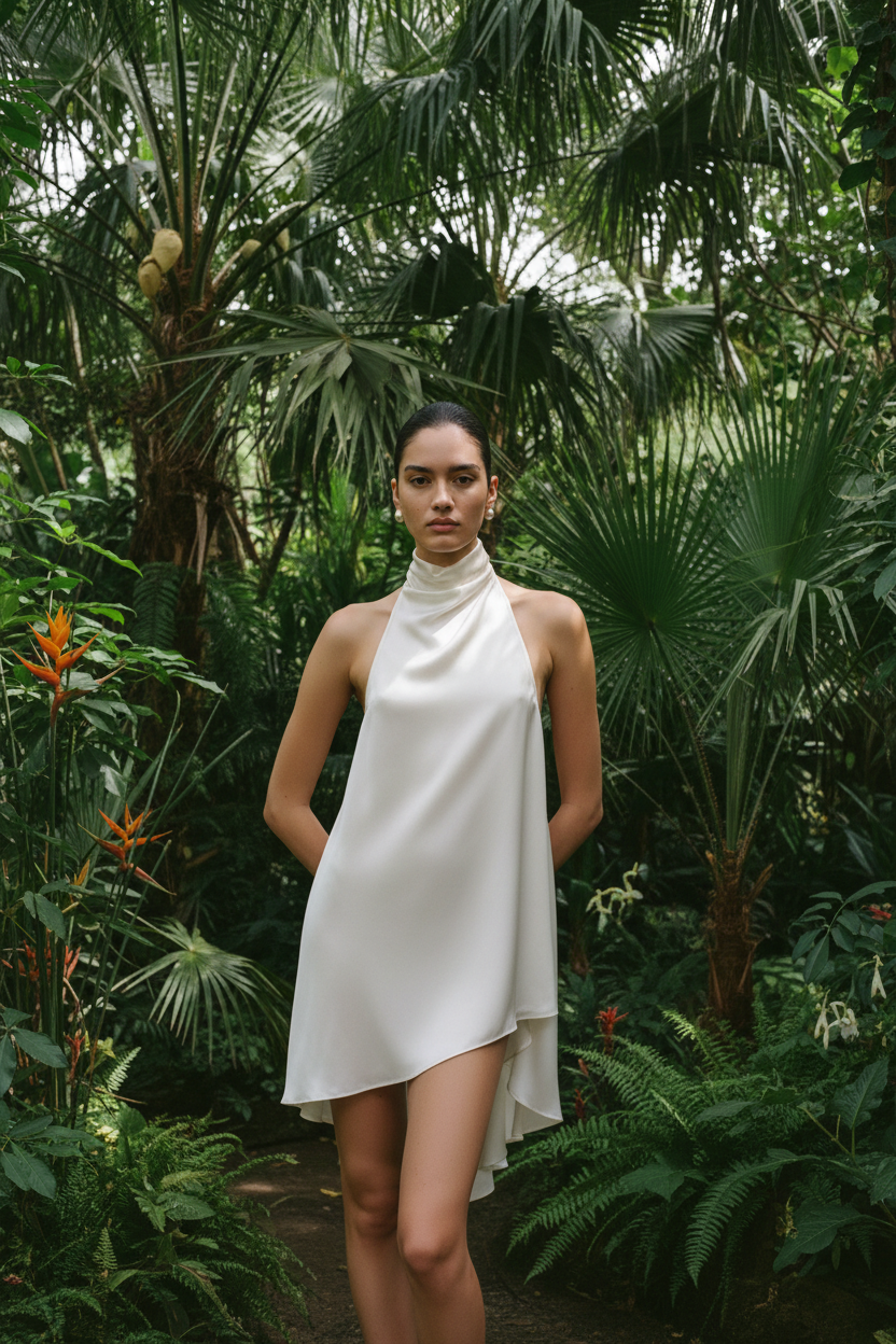 Sydney Asymmetrical Satin Halter Mini Dress - Ivory