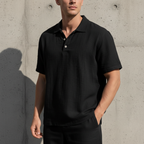 Men’s Breathable Linen Casual Short Sleeve Polo Shirt