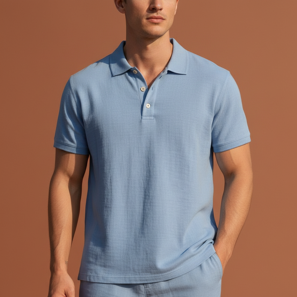 Men’s Breathable Linen Casual Short Sleeve Polo Shirt