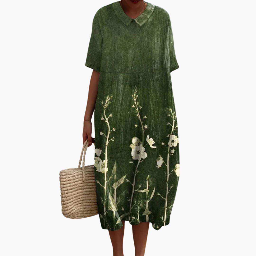 Floral Cotton V-Neck Oversized Midi Dress