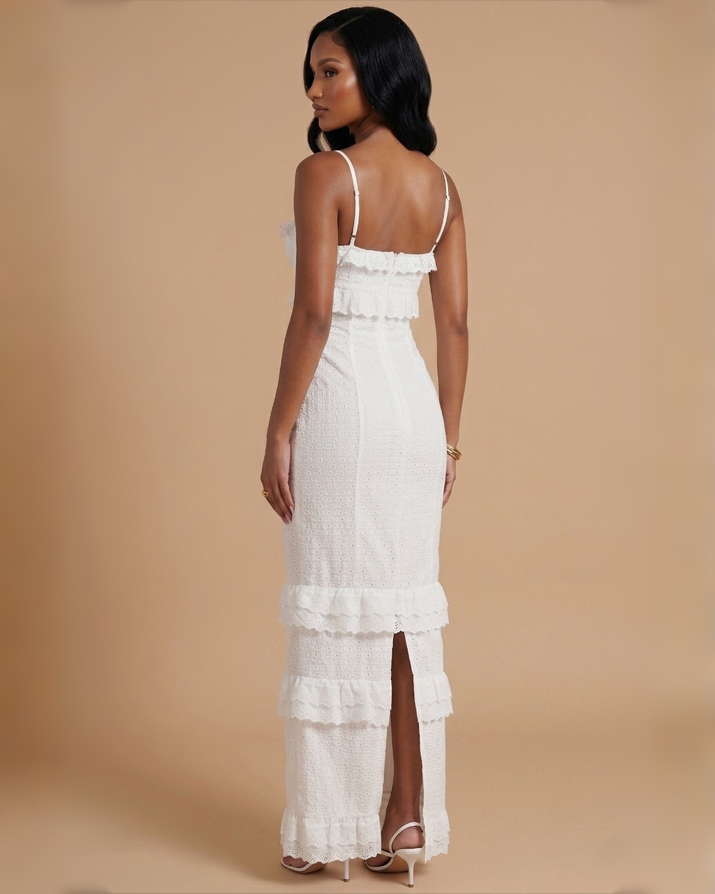 White crochet slim-fit maxi dress