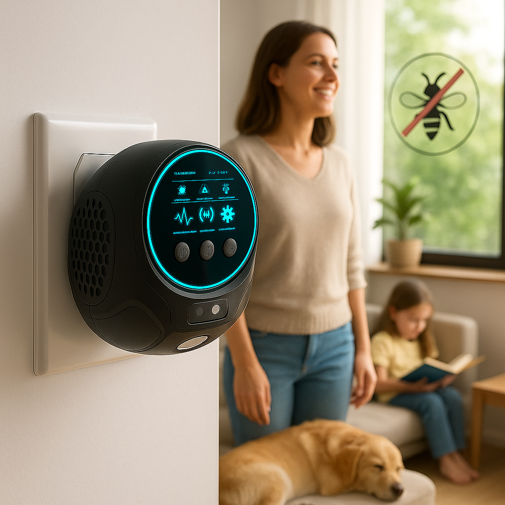Ultrasonic pest repellent in a serene outdoor setting