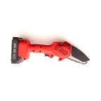 Cordless mini chainsaw in use