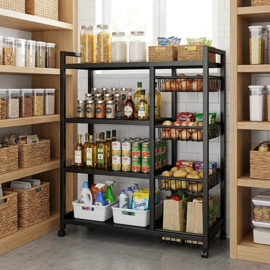 4-tier rolling storage rack in kitchen