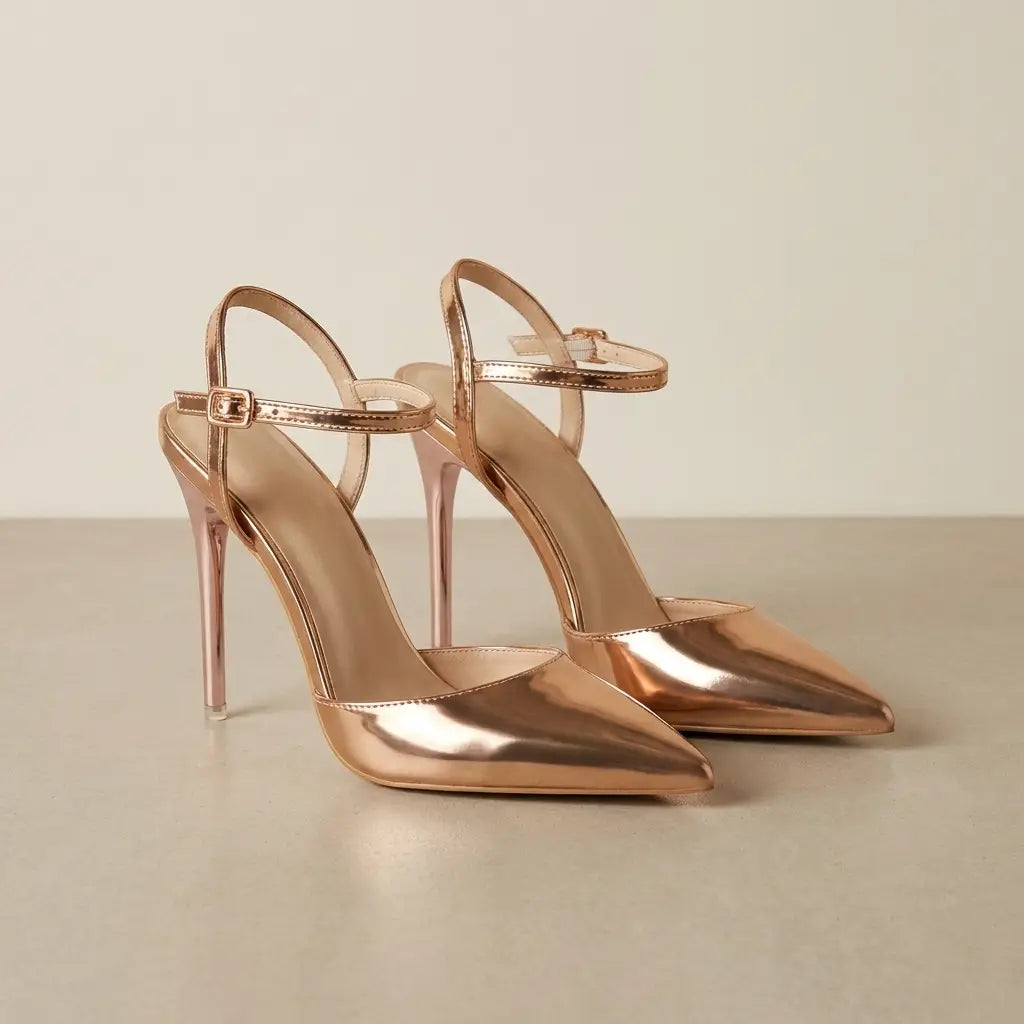 Gold strappy ankle-strap heels